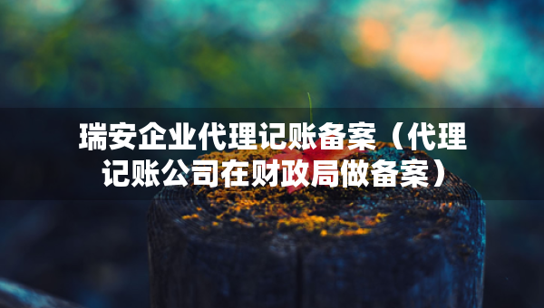 瑞安企业代理记账备案（代理记账公司在财政局做备案）