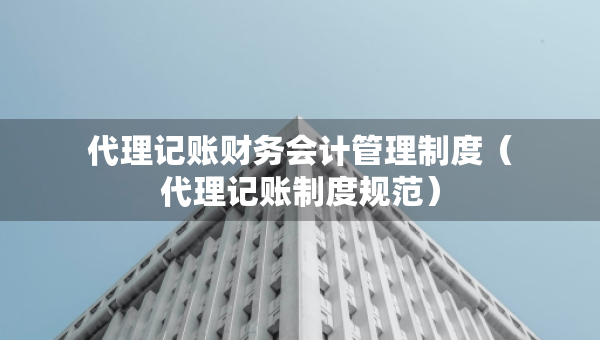 代理记账财务会计管理制度（代理记账制度规范）