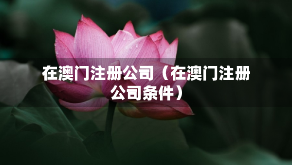 在澳门注册公司（在澳门注册公司条件）